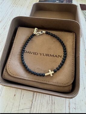 David Yurman Matte Black Bead Bracelet with Sterling Silver Clasp